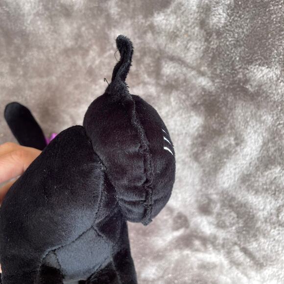 Vintage Black Cat Plush Purple Eyes Ears Pillow Stuffed Toy 1990s Halloween - Picture 8 of 16